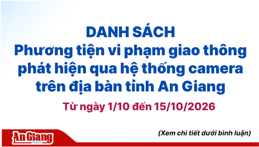 Phương tiện vi phạm giao thông qua camera tại An Giang từ ngày 1 đến 15/10/2026